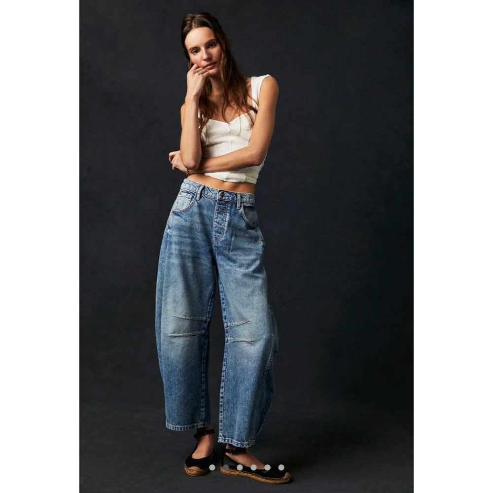 We The Free Good Luck Mid-Rise Barrel Jeans in Ultra Light Beam